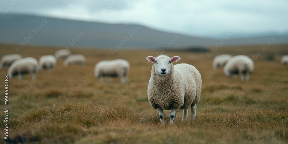 A tranquil scene of Romney sheep grazing in a minimally managed pasture in the Scottish Borders A tranquil scene of Romney sheep grazing in a minimally managed pasture in the Scottish Borders