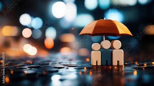 Wallpaper Mural Wooden figures under umbrella in financial protection concept Torontodigital.ca