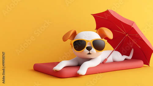 dog with sunglasses on the bed