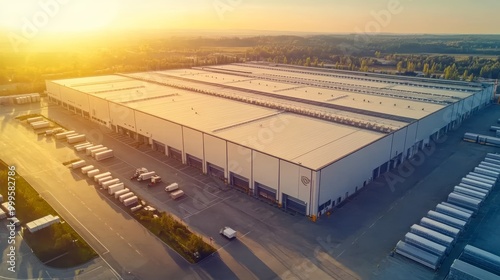 Modern logistics warehouse for worldwide delivery of goods warehouse aerial view photo