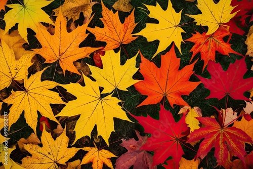 Stunning Autumn Foliage in Bright Orange Yellow and Red Leaves