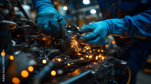 Mechanic Working on Engine