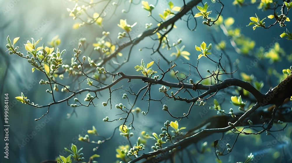 Tree limbs with fresh winter or spring leaf cover an interior design scenery Tree limbs with fresh winter or spring leaf cover an interior design scenery