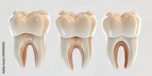 Molar Dental Anatomy: 3D Illustration of Maxillary Second Molar Tooth in Various Views photo