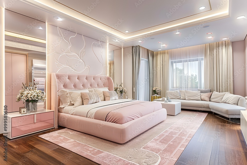 Fototapeta premium Free Photo beautiful interior design inspiration of mediterranean coastal style bed loveliness room