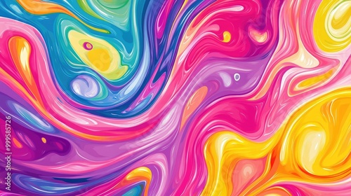 Playful swirling lines of vibrant colors create a funny abstract pattern on a white background, bringing happiness and fun to an artistic display