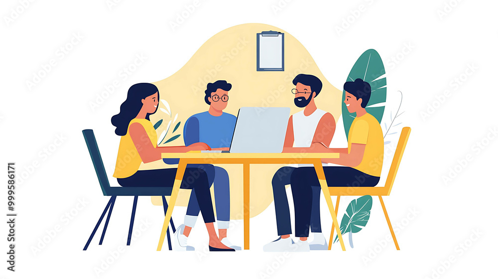 Four people are sitting at a table and using laptops. Four people are sitting at a table and using laptops.