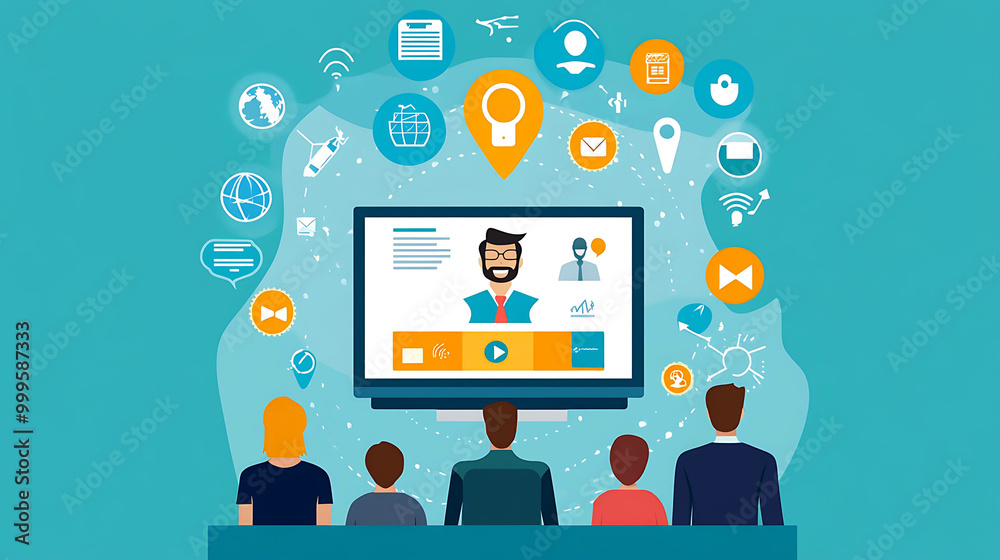 People watching a video conference on a computer screen.