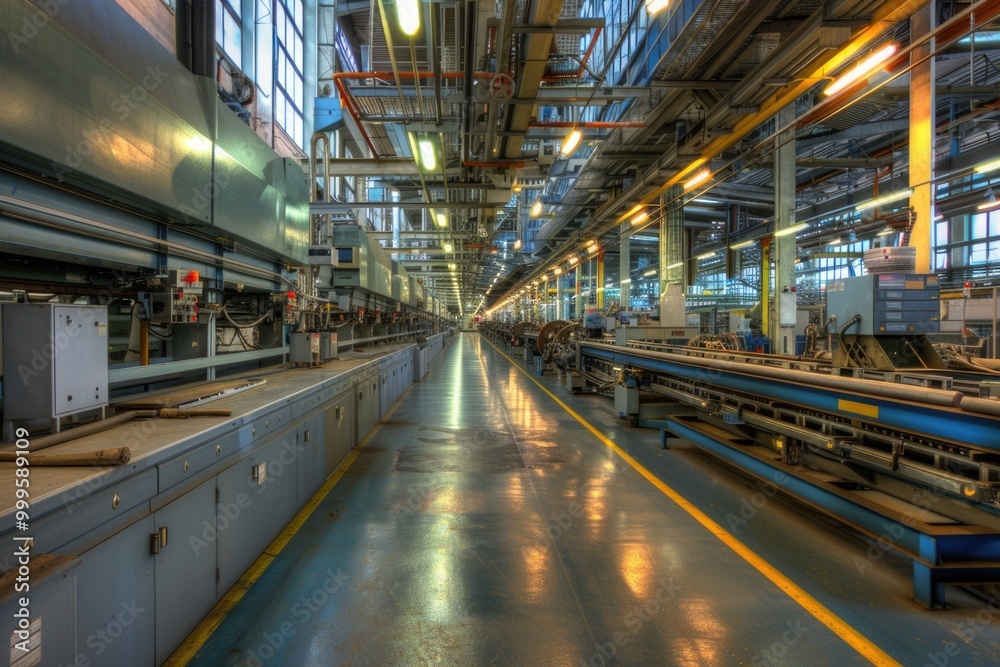 A large factory with rows of machines and equipment A large factory with rows of machines and equipment