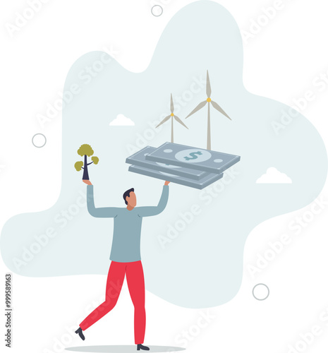presenting way to reduce CO2 emission footprint through carbon offset, credit and forest conservation.flat design with people.