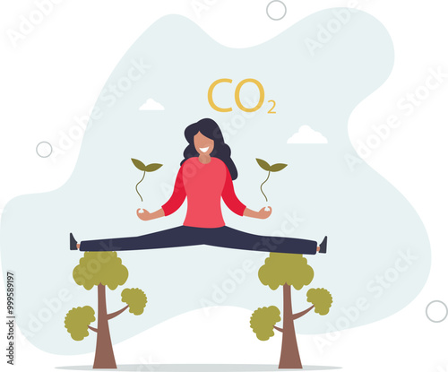 presenting way to reduce CO2 emission footprint through carbon offset, credit and forest conservation.flat design with people.