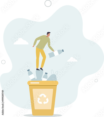 Sustainable lifestyle concept.character recycling plastic garbage.flat design with people.
