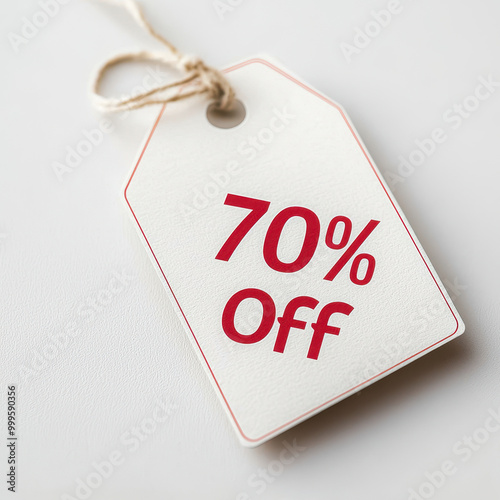 A stylish discount tag displaying 70percent off. Perfect for sale promotions and advertising savings to attract customers. photo