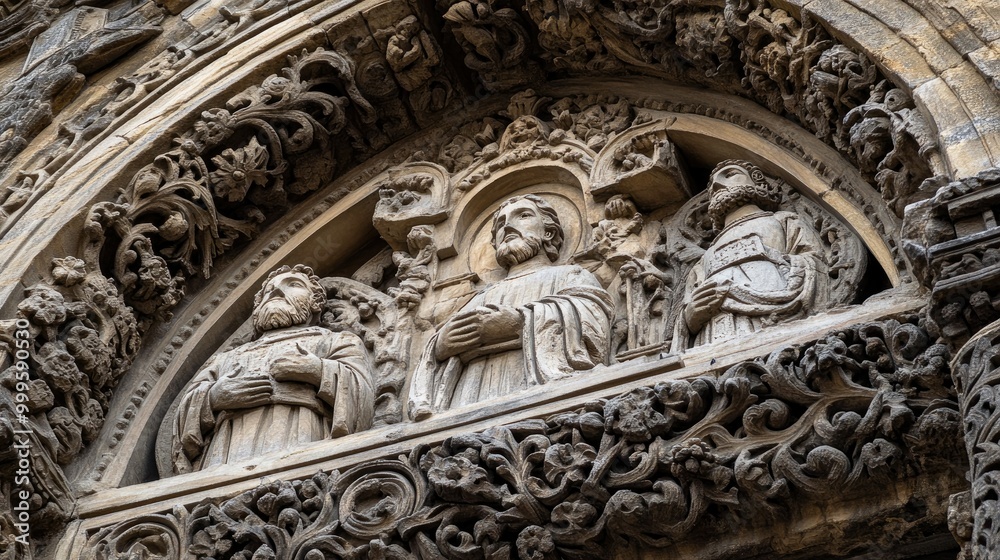 A close-up of the detailed carvings on the facade of Svetitskhoveli Cathedral, showcasing Georgian artistry and architectural grandeur A close-up of the detailed carvings on the facade of Svetitskhoveli Cathedral, showcasing Georgian artistry and architectural grandeur