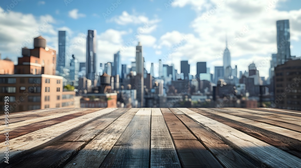 Wooden square and city skyline with buildings. Wooden square and city skyline with buildings.