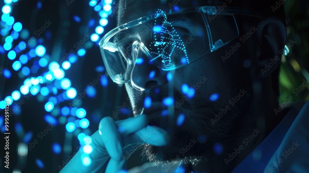 A person wearing glasses looks at something ahead A person wearing glasses looks at something ahead