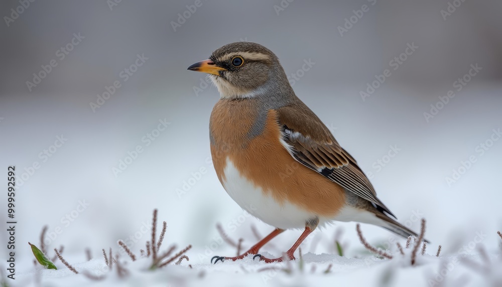 Snowy serenity with a colorful songbird Snowy serenity with a colorful songbird