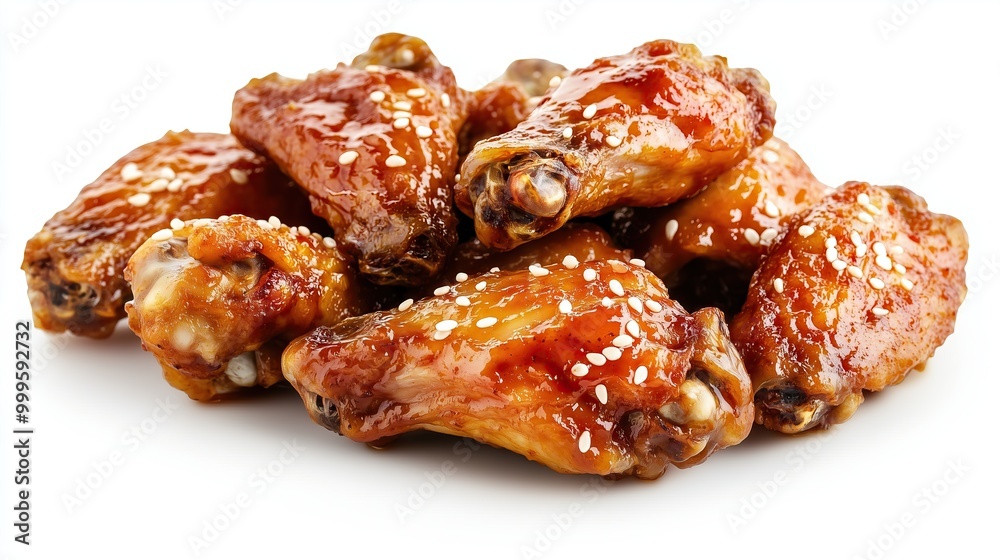 Buffalo chicken wings with sesame seeds, on white background