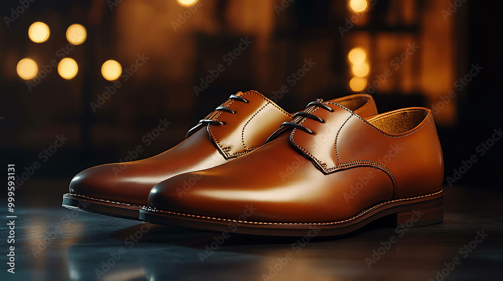 A pair of brown leather dress shoes with a polished shine. A pair of brown leather dress shoes with a polished shine.