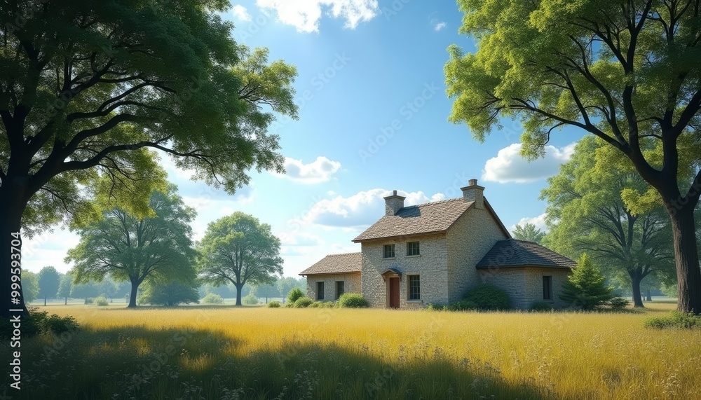 Idyllic country home bathed in sunlight