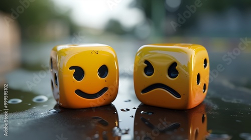 Obraz na płótnie Two dice with opposing emoji that are distinct w salonie