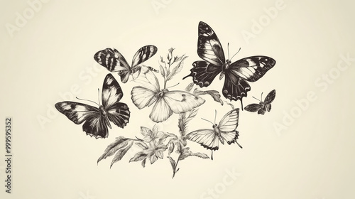 Wallpaper Mural This is a beautiful drawing of butterflies and moths, representing freedom. It's perfect for a wedding card or logo. It's a vintage style illustration and would look great on any project. Torontodigital.ca
