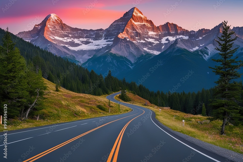 Fototapeta premium Scenic Mountain Drive Experience Majestic Peaks and Breathtaking Landscapes
