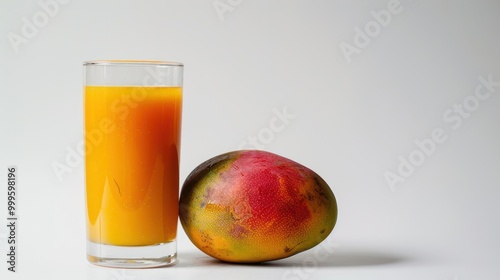 Mango Juice and Fruit on White Background