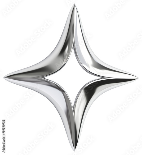 Wallpaper Mural Shiny silver metal four pointed star shape with smooth curves and hollow center on transparent background. Elegant metallic design shape Torontodigital.ca
