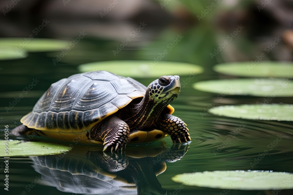 Obraz premium Tranquil Turtle in Natural Aquatic Environment