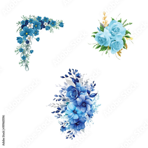 blue flower frame vector set