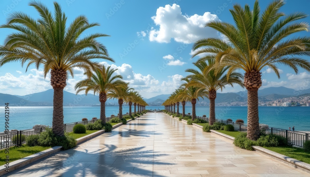  Tranquil tropical walkway leading to the sea