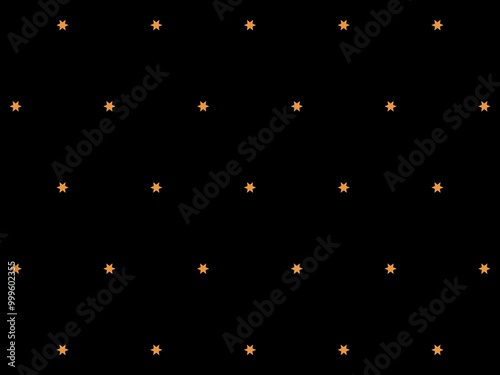 Abstract Geometric Pattern with Orange Stars on a Black Background