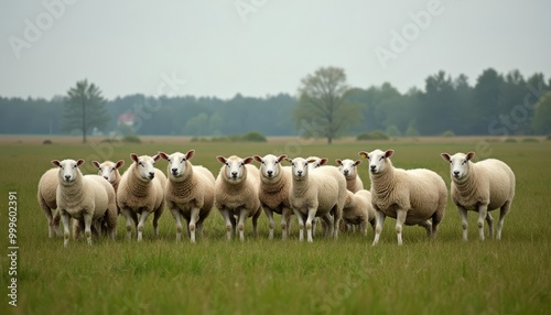  Peaceful pastoral scene with a herd of sheep in a field