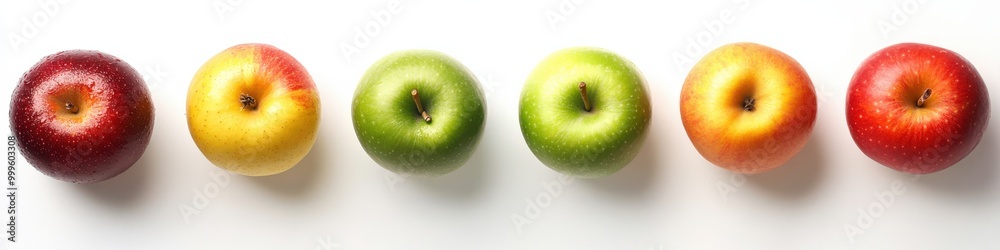 Apple Varieties. Array of Fresh and Delicious Apples in Bio Diet Concept on White Background Apple Varieties. Array of Fresh and Delicious Apples in Bio Diet Concept on White Background
