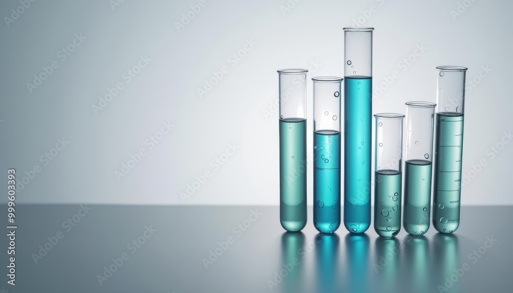 A set of graduated cylinders with blue liquid A set of graduated cylinders with blue liquid