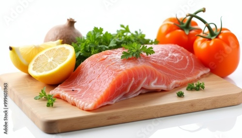  Freshly sliced salmon on a cutting board ready for a healthy meal