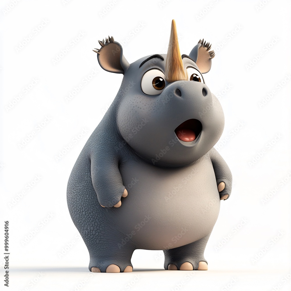 Chubby Rhino Charge: A Cute 3D Cartoon with a Surprised Look Chubby Rhino Charge: A Cute 3D Cartoon with a Surprised Look