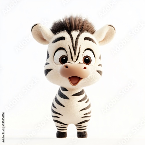 Fluffy Stripes: A Chubby Cute 3D Cartoon Zebra with a Surprised Look