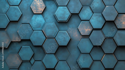 Abstract hexagonal pattern in shades of blue.