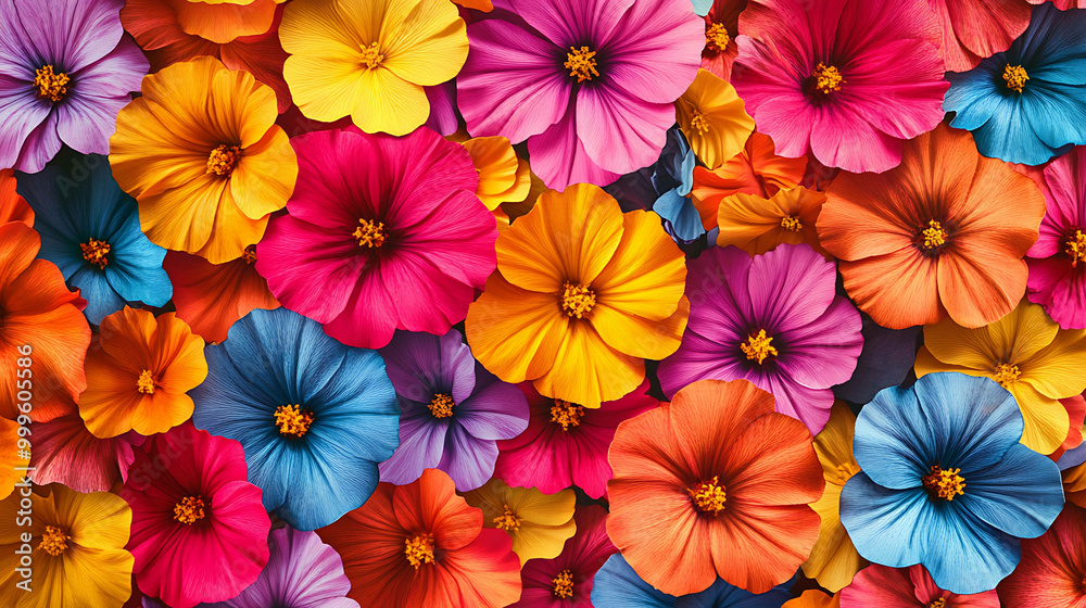 A vibrant collection of colorful flowers in various shades of pink, blue, yellow, orange, and red. A vibrant collection of colorful flowers in various shades of pink, blue, yellow, orange, and red.