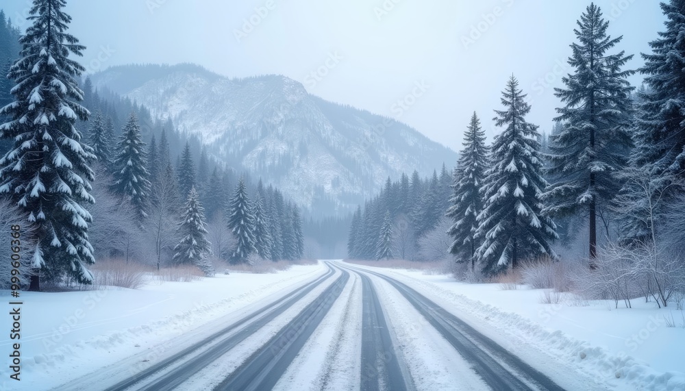 Wintry road through a snowy forest Wintry road through a snowy forest