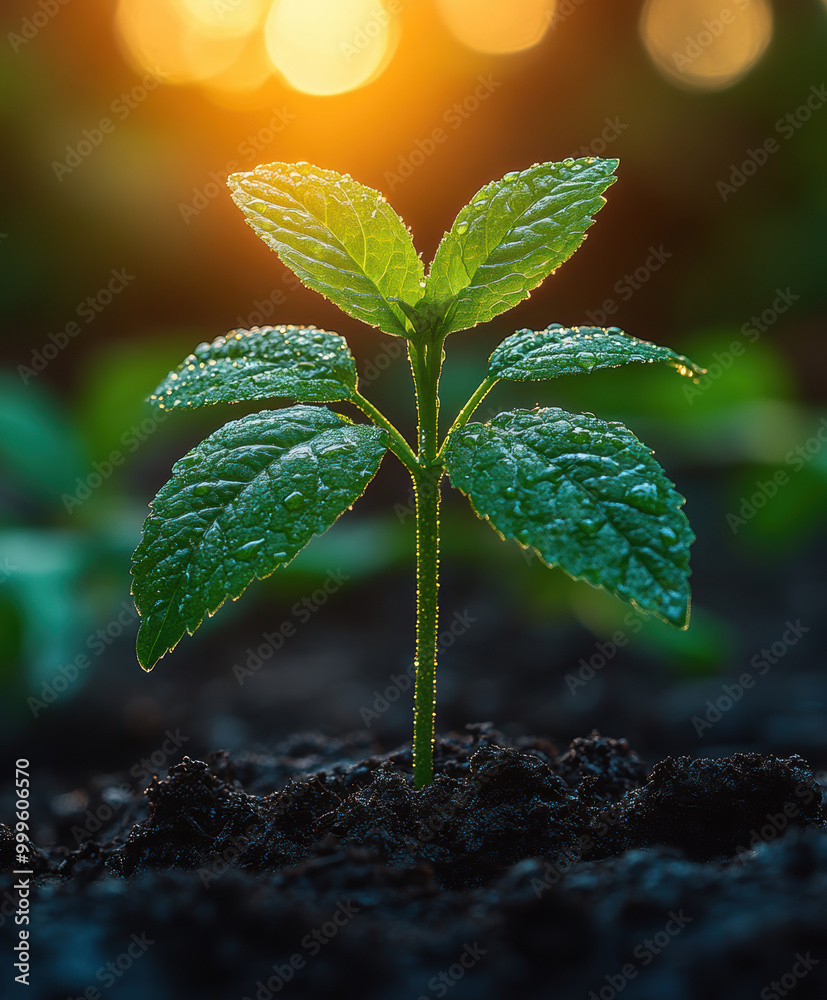 A small sprout with two delicate leaves . AI generative. A small sprout with two delicate leaves . AI generative.