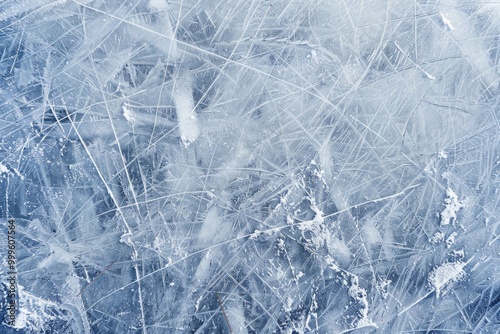 A detailed view of a snowy field with intricate patterns and textures