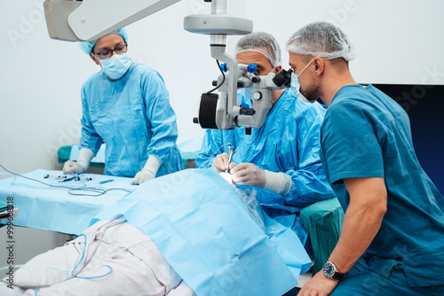 Photography Skilled surgeon and his medical team performs precise eye surgery on an elderly patient, restoring vision with latest medical technology and cutting-edge techniques