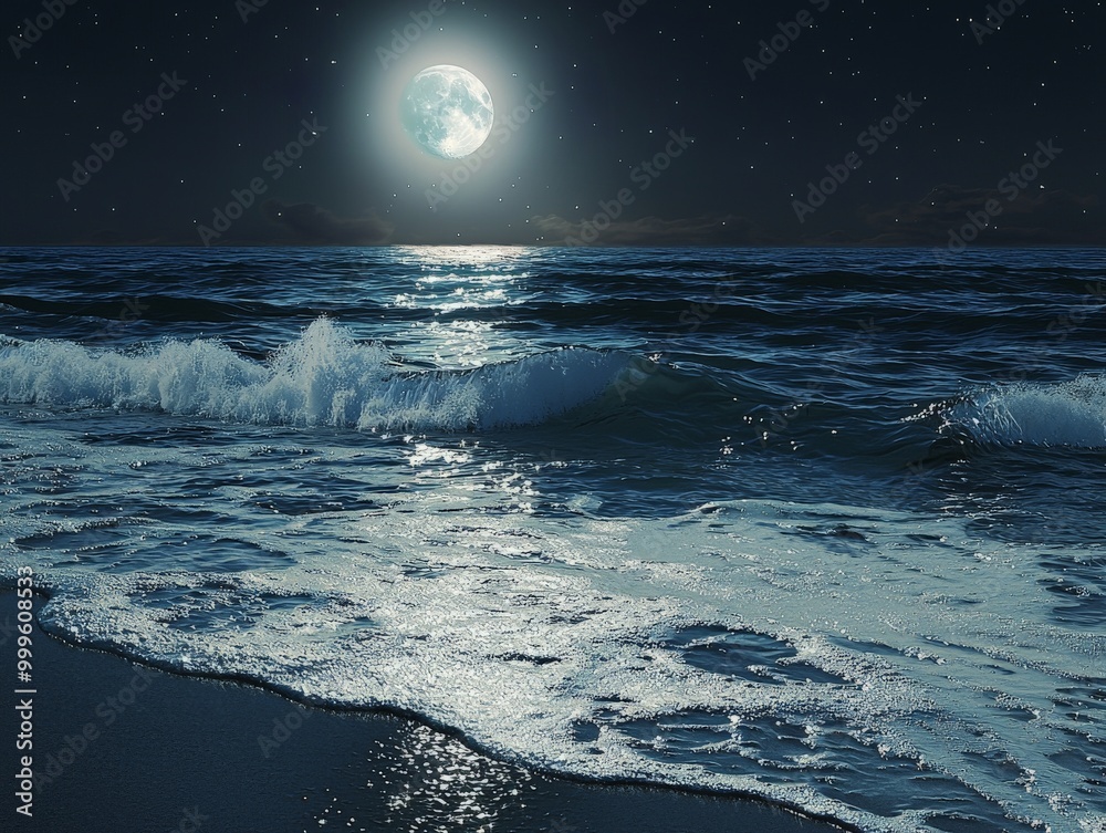 Tranquil Waves Under the Moonlight at the Shore Tranquil Waves Under the Moonlight at the Shore