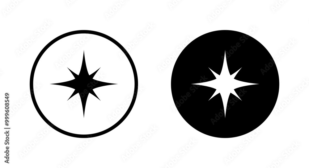 Sparkling star icon on black circle. Stars sign symbol Sparkling star icon on black circle. Stars sign symbol