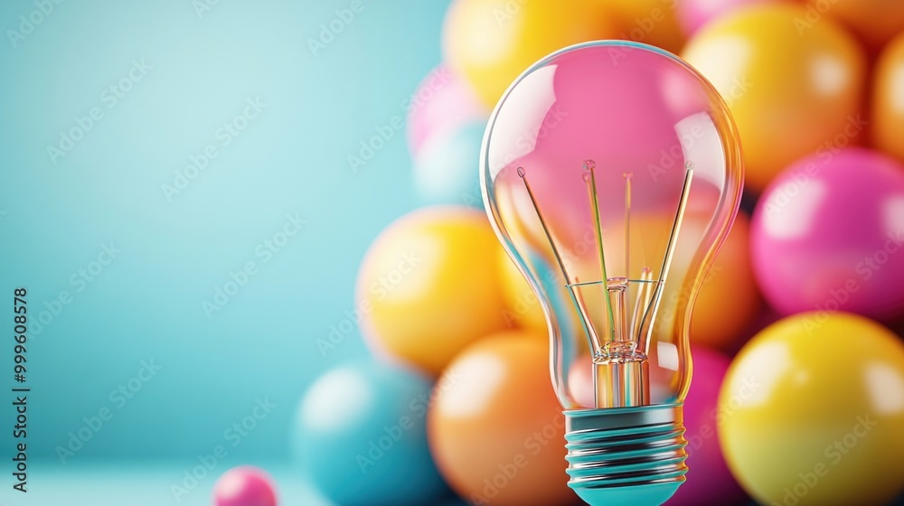 Colorful Lightbulb Sphere, Vibrant Background, Creative Concept, Innovation, Bright Colors, Playful Design, Imagination Colorful Lightbulb Sphere, Vibrant Background, Creative Concept, Innovation, Bright Colors, Playful Design, Imagination