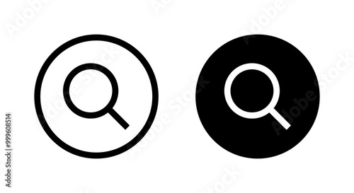 Search, magnifying glass icon on black circle. Loupe sign symbol