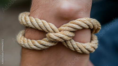 Closeup of a Rope Tied Around a Person s Wrist